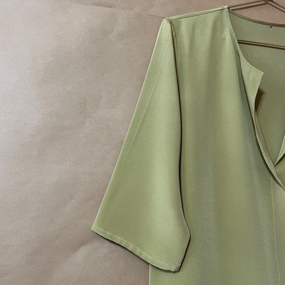 Peter Cohen | Silk Shirt Dress V-Neck Split Neckline Popover Chartreuse Size XS - Picture 5 of 16